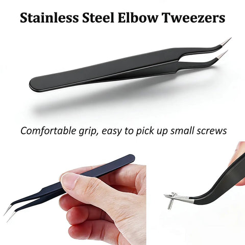 Stainless Steel Elbow Tweezers from the Compact Eyeglass Repair Kit With Precision Screwdriver And Tweezers For Glasses.