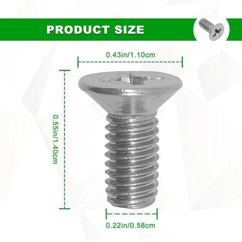 Hella Durable Stainless Steel Brake Disc Rotor Screws Heavy Duty Rust Proof Retaining Bolts Set For Front And Rear Honda Acura Hyundai Kia Dead Simple Installation size dimensions showing length and width of screw.
