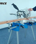 Man operating miter saw on Beefy Built Tough Miter Saw Stand Supports Up To 500 Lb, Adjustable 34.5 To 88 Inch Extension