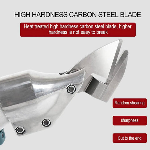 High quality carbon steel blade on Heavy Duty Cordless Electric Shears For Metal Sheet Cutting And Leather Trimming With 800W Brushless Motor.