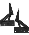Heavy Duty Spring Loaded Door Hinges For Folding Beds And Sofas, Self Closing Corner Hinge With Locking Spring, Steel Build, Wear Resistant And Built To Last, 85 Degree Vertical Fold, Pair For Easy DIY Setup, shown from the front.