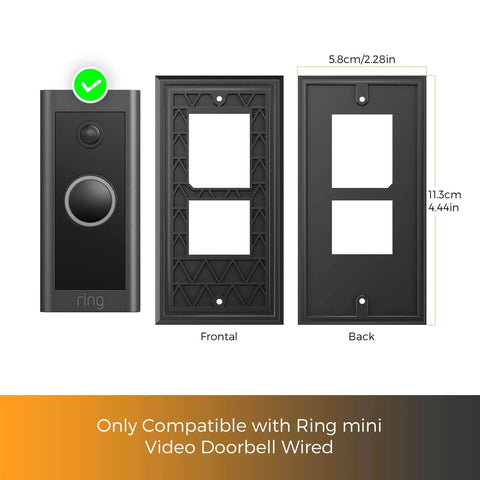 Adhesive Video Doorbell Mount For Video Doorbell Wired 2021 Release shown with mounting dimensions and front-back design view.