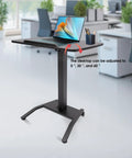 Premium Adjustable Height Standing Desk With Smooth Foot Pedal Operation And Fully Rolling Ergonomic Office Station with laptop and adjustable desktop.