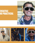 Boss Grade Welding Protective Glasses With Flexible Splash Visor And Full Spectrum Dust Control Black Gray Optical Lens worn by tradesmen.