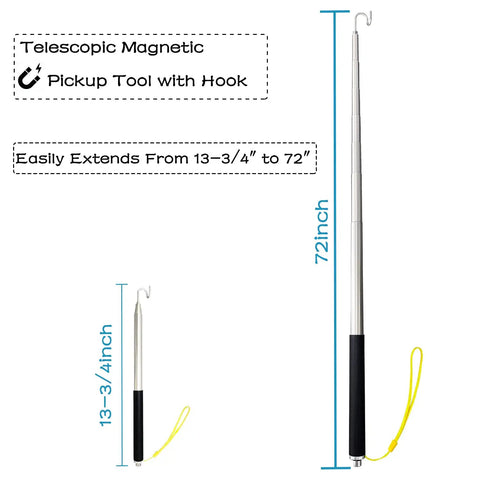 Telescoping Magnetic Pickup Tool With Hook And Push Pull Grabber, Reach And Retrieve Small Objects In Tight Spaces, Durable Extendable Pole For Grabbing Wires, Debris, Tools And More