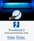 Heavy Duty Thunderbolt 5 Dock With 10Gb Ethernet features Thunderbolt 5 cable suited for high-speed data transfer.