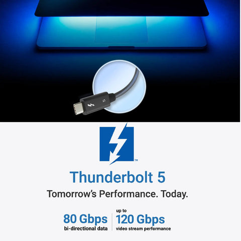 Heavy Duty Thunderbolt 5 Dock With 10Gb Ethernet features Thunderbolt 5 cable suited for high-speed data transfer.