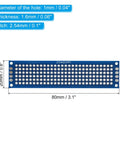Double Sided FR4 PCB Board 8x2 Cm Blue 1.6 mm Thick 20 Pcs Perfboard Grid 2.54 mm for DIY soldering with hole and pitch dimensions