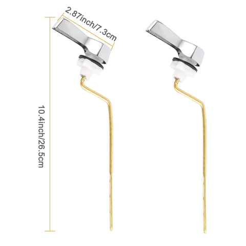 Universal Metal Side Mount Toilet Handle With Stainless Steel Flapper Chains Durable Brass Flush Lever Replacement Kit With 4 Adjustable Holes Fits Most Side Mount Toilets Chrome Finish 2 Pack showing dimensions