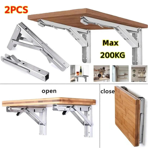 Heavy Duty Folding Triangle Shelf Brackets Set Two Pack Adjustable Wall Mount Brackets For Shelves And Benches With Screws Silver 10 Inch