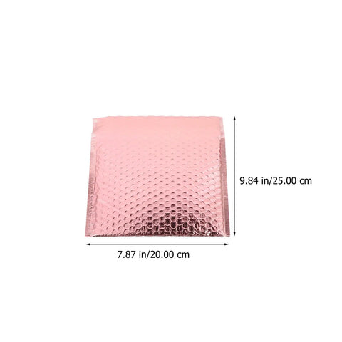 25 Pack Self Seal Bubble Mailer Envelopes 25x20cm Padded Cushion Mailing Bags For Shipping Cosmetics Jewelry Bulbs And Other Delicate Items Protective Air Cushion Envelope Padded Mailers in pink from top view showing size dimensions