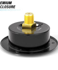 Side view of Beefy 0 to 160 PSI Dry Pressure Gauge With Front Flange Panel Mount showcasing iron case and brass joint