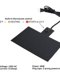 Heavy Duty Silicone Battery Heater Pad featuring Smart Thermostat Control, 120V, 60W, designed to warm car batteries.