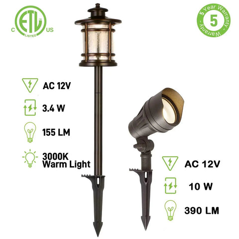 8 Pack Low Voltage LED Landscape Lighting Kit For Outdoor Yard Shine, 12V To 15V Pathway And Flood Lights, die cast aluminum