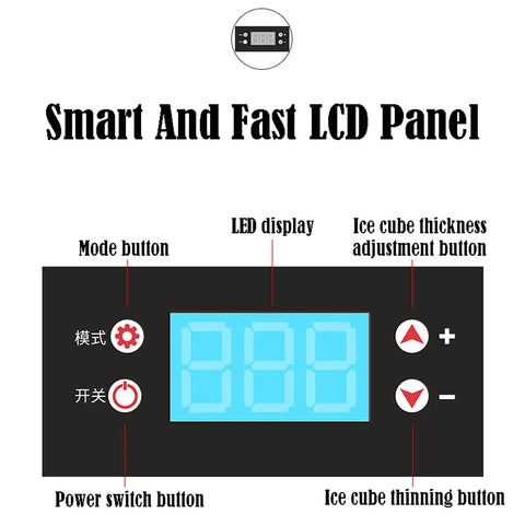 Control panel of Portable Countertop Nugget Ice Maker For Home Kitchen featuring LED display and buttons for settings.