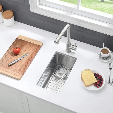 10 Inch Bar Sink Undermount For Wet Bars And Small Kitchens, 16 Gauge T304 Stainless Steel Single Bowl With Bottom Grid