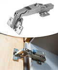 No Squeak Soft Close Hydraulic Cabinet Hinge installed on frameless cupboard door, showing metal full overlay design.