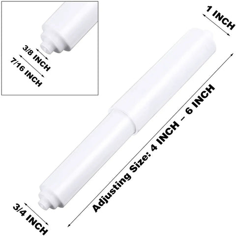 Two Pack Universal Toilet Paper Holder Replacement Rod Set, Spring Loaded, Retractable Plastic Rods for Most Standard Toilet Tissue Holders, Easy Install, White Finish, Bathroom Fixture Accessory with size dimensions