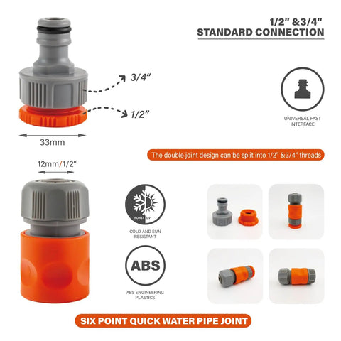 Diagram of Four Piece Quick Connect Hose Fittings Set In Half Inch And Three Quarter Inch ABS Hose Connector for garden use