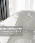 27 Inch Cable Drive Bathtub Drain Trim Kit With White Powder Coated Rotary Knob Standard Pop Up Stopper Strainer Plate visible in bathtub design.