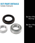 Image showing parts of Rear Wheel Bearing And Seal Kit For 1998 2004 Jeep Grand Cherokee 2001 Cherokee And 2002 Liberty Includes Two Rear Wheel Bearings And Two Seals For Easy DIY Replacement.