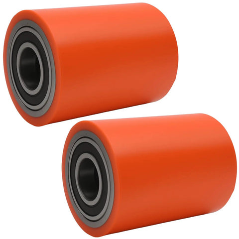2Pcs Load Wheel Set Replacement For Toyota 8HBW23 Electric Pallet Jack Lift Truck. Heavy duty orange nylon casters.