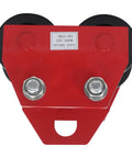 Top view of Heavy Duty Manual I Beam Trolley For 3 Ton Load, Adjustable Flange Width 3.54 To 4.13 Inches in red