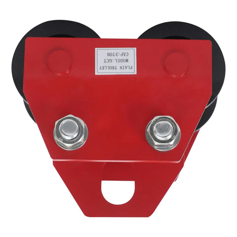 Top view of Heavy Duty Manual I Beam Trolley For 3 Ton Load, Adjustable Flange Width 3.54 To 4.13 Inches in red