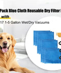 9 Pack Blue Cloth Reusable Dry Filter Bags For Stanley Shop Vac 1 To 5 Gallon Wet And Dry Vacuums with dog in background.