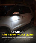 Ford LED Side Mirror Puddle Lights Kit illuminating ground on SUV at night with mirror signal indicator visible