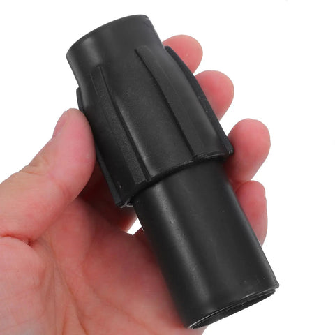 Solid 12-Piece Broom Handle Threaded Tip Repair Kit for Mops And Swabs. Plastic black pole connector in hand.
