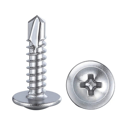 Number Eight Truss Head Self Tapping Screws For Sheet Metal 410 Stainless Steel Fasteners One Half Inch close-up view