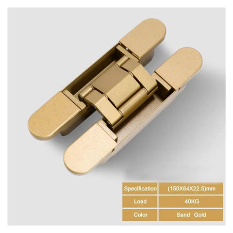 Hidden Invisible Door Hinges For Furniture Fittings With 40kg 80kg Load Capacity One Color Finish close-up view in sand gold.