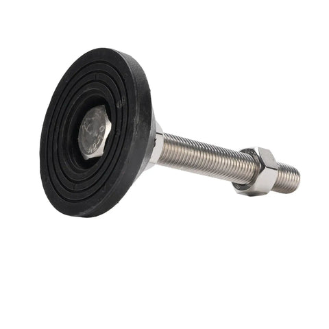 M16 Adjustable Leveling Feet For Furniture And Equipment, Nylon Base With Stainless Steel Threaded Rod, 80mm Rubber Base, Side View