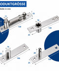 Heavy Duty Pivot Hinge Set With Magnetic Door Catch For Wood Doors And Secret Rooms Offering 360 Spin Capability And Stealthy Invisible Design Built Tough For Daily Grind dimensions and features displayed.