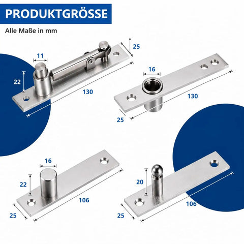 Heavy Duty Pivot Hinge Set With Magnetic Door Catch For Wood Doors And Secret Rooms Offering 360 Spin Capability And Stealthy Invisible Design Built Tough For Daily Grind dimensions and features displayed.