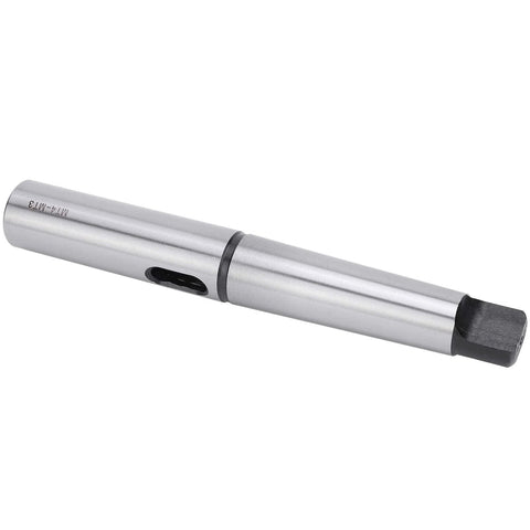 Morse taper drill sleeve adapter MT4-to-MT3, lengthened, silver high-speed steel, side view