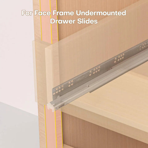 Heavy Duty Undermount Drawer Slide Rear Mounting Brackets Plastic Back Plate Replacement For Face Frame Kitchen Cabinets, close-up view of installation.