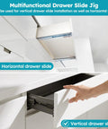 Heavy Workhorse Drawer Slide Jig With Toggle Clamp And Magnetic Arm For Slick Cabinet Alignment Quick Setup Woodworking Guide, showcasing vertical and horizontal drawer slide installation.