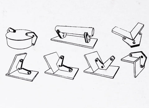 Magnetic corner squares for welding, pack of 2, shown in front, side and angled views.