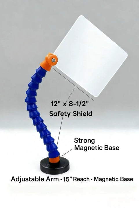 Two Pack Magnetic Base Machine Safety Guards with 12 x 8.5 inch clear polycarbonate shield on 15 inch flexible hose arm