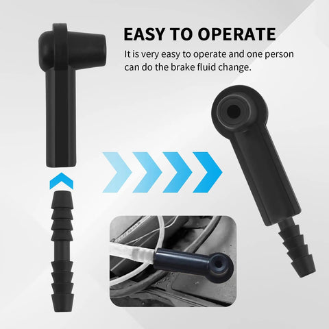 Close-up of 5 Piece Brake Bleeder Kit Connectors Set with rubber coupling and bleeder hose fitting for easy brake fluid change.