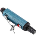 Slick Compact Air Pneumatic Angle Grinder For Fast Cut Through Metal And Rust With No Fuss Handling And Smooth Quiet Grinding Action For Any Pro Shop Or Garage In Metallic Blue, side view.