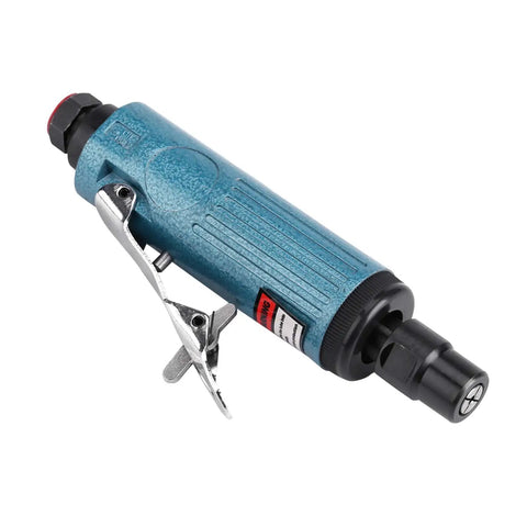 Slick Compact Air Pneumatic Angle Grinder For Fast Cut Through Metal And Rust With No Fuss Handling And Smooth Quiet Grinding Action For Any Pro Shop Or Garage In Metallic Blue, side view.