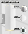 Square Outdoor Wall Light Fixture For Porch And Front Door Modern Exterior Sconce Lighting in textured white finish with aluminum housing.