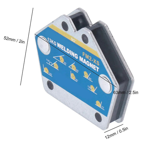 Heavy Duty 4 Piece Magnetic Welding Positioner Kit With Strong Suction Holds Up To 13KG, showing dimensions of 52mm x 63mm x 12mm.