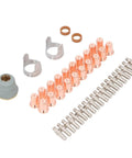 Heavy Duty Plasma Cutting Torch Electrode Tip Kit Made For Fast Changeouts And Top Tier Cutting Results includes 20 copper tips, caps, and guide rings.