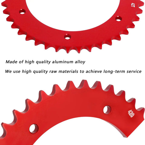 Close-up of red Split Sprocket 42 Tooth Sprocket For 420 Pitch Chain With No Axle Removal Design, showing tooth detail