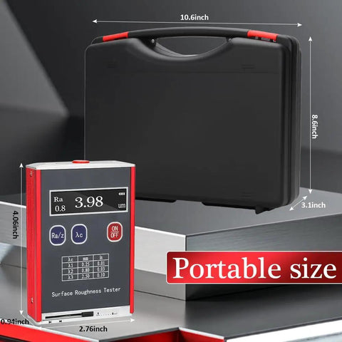 Pro-Grade Surface Roughness Tester With LED Display 0.01μm Ultra-Precision Portable And Easy To Use Four Parameter Roughness Ra/Rq And Rz/Rt Includes Calibration Block And Holder For Precision Machining QC in case