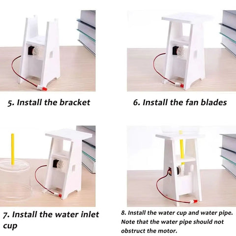 DIY Hydroelectric Power Generator Kit For Kids And Students - Hands-On Water Turbine Science Project assembly steps 5 to 8